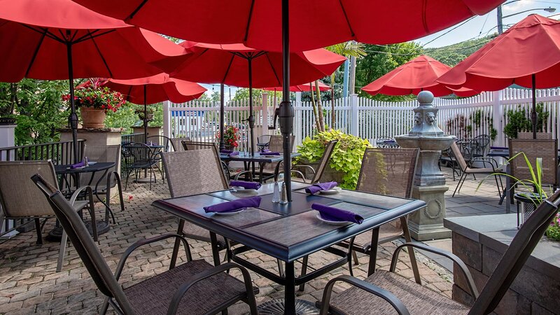 Outdoor dining area with patio seating